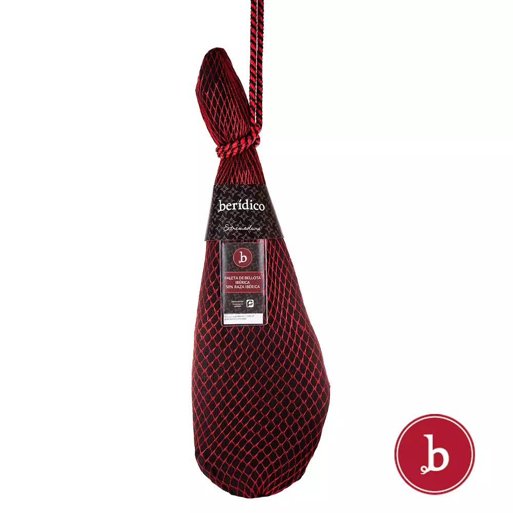 Paletilla Ibérica de Bellota 50 con brida, vitola y malla rojas