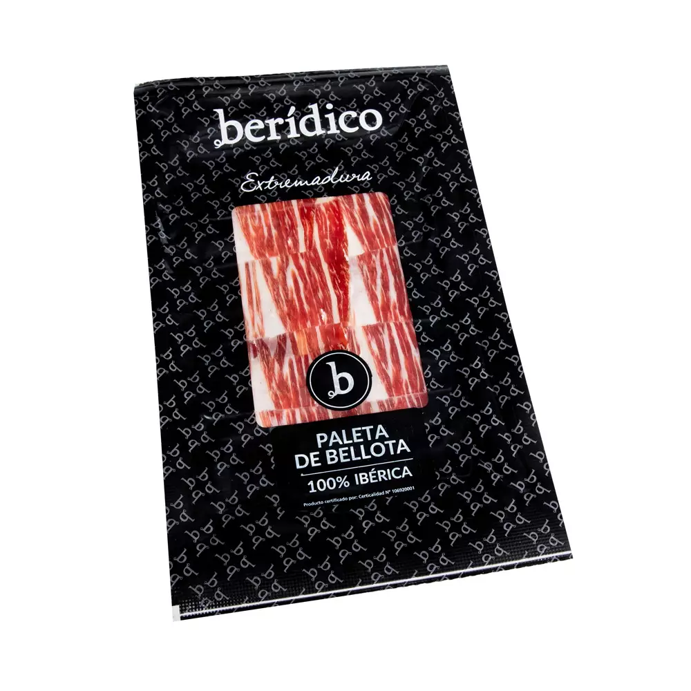 Paleta de Bellota Ibérica en lonchas y envasada al vacío. Sobre de100 g.