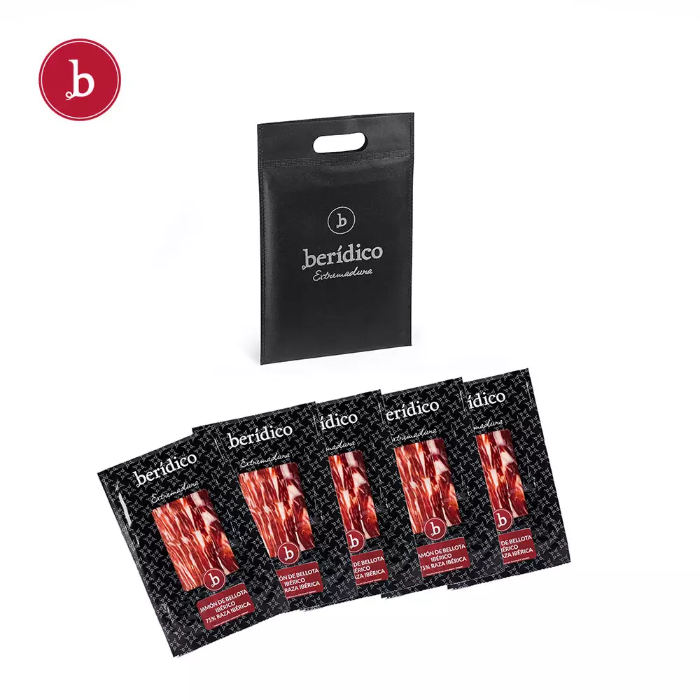 Jamón de Bellota Ibérico 75 Raza Ibérica loncheado. Pack de 5 sobres.