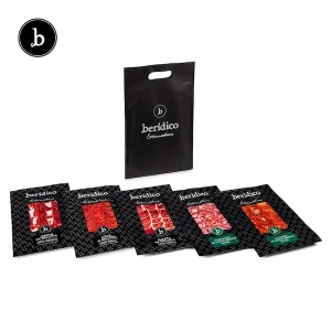 cesta de productos ibéricos de bellota, calidad gourmet jamón, paleta, chorizo, salchichón y lomo ibérico de bellota